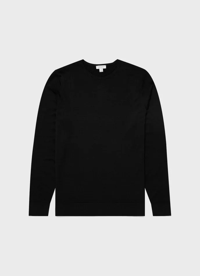SUNSPEL Knitwear ExtraFine Merino Crew Neck Black 8211 Men