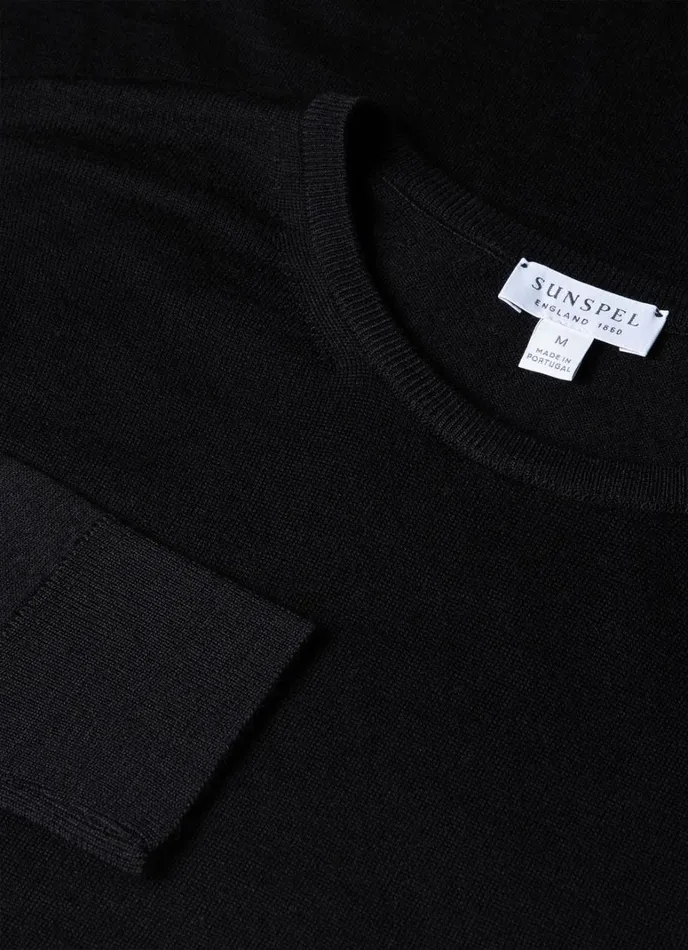 SUNSPEL Knitwear ExtraFine Merino Crew Neck Black 8211 Men