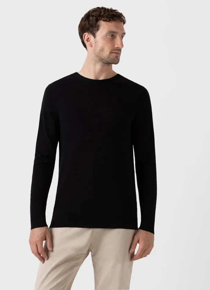 SUNSPEL Knitwear ExtraFine Merino Crew Neck Black 8211 Men