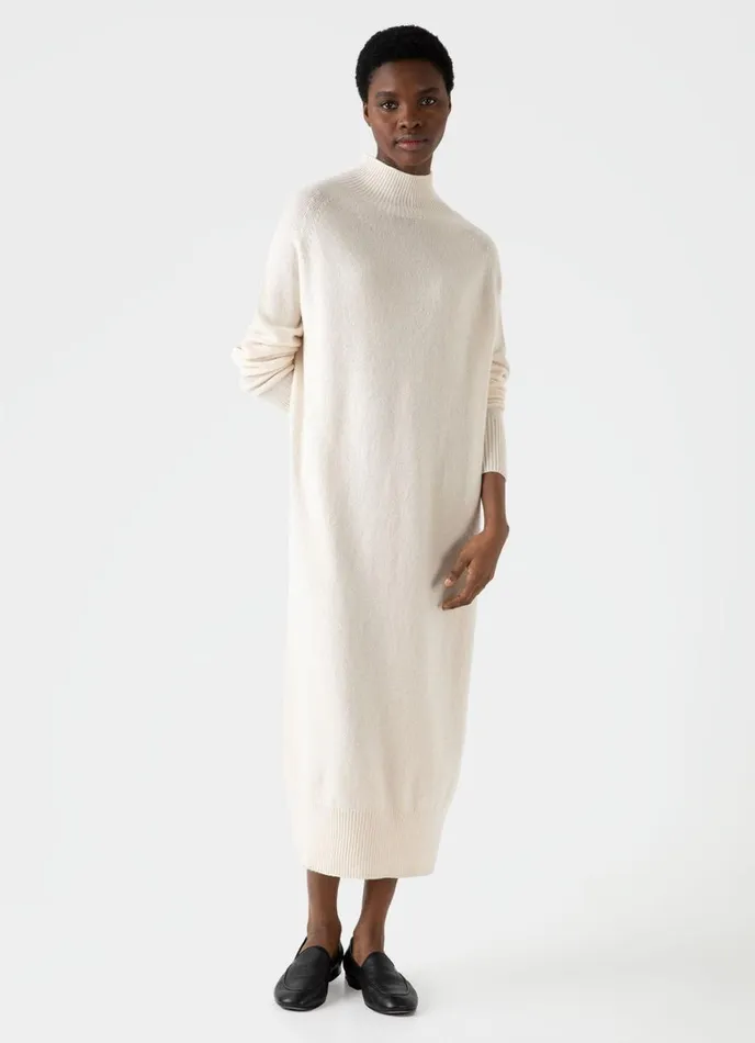 SUNSPEL Knitwear Lambswool Funnel Neck Dress Ecru 8211 Women