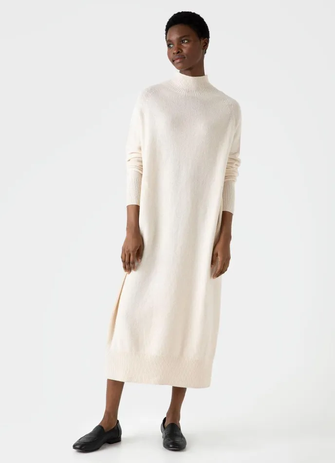 SUNSPEL Knitwear Lambswool Funnel Neck Dress Ecru 8211 Women