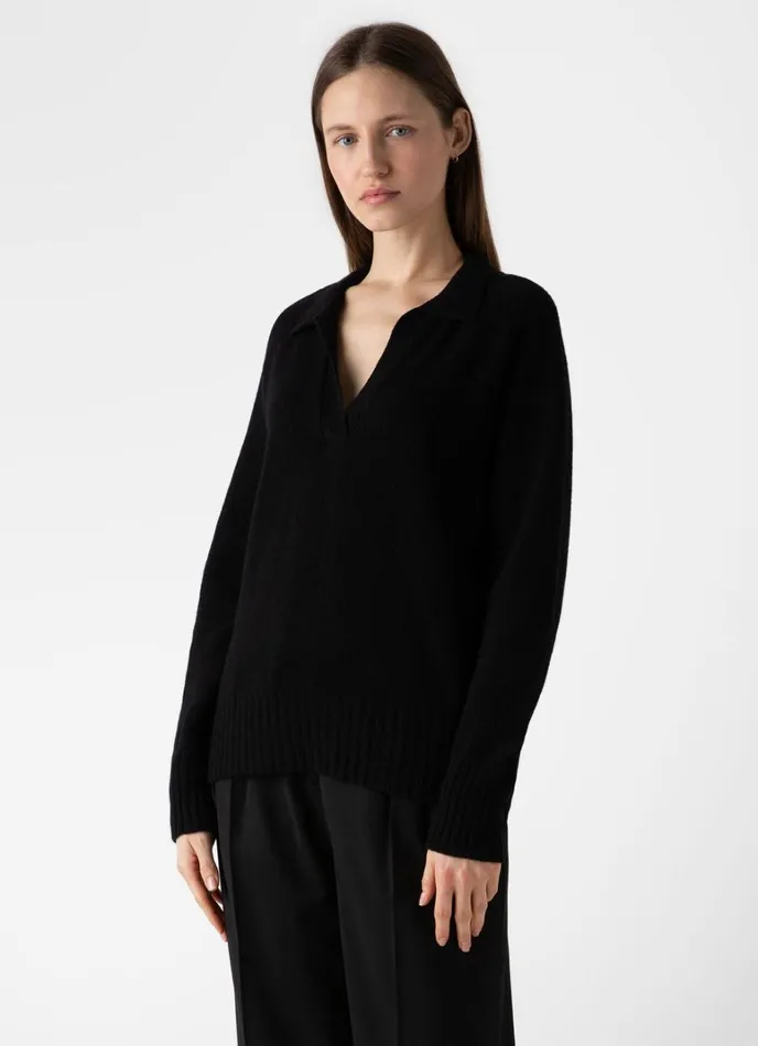 SUNSPEL Knitwear Lambswool Polo Jumper Black 8211 Women