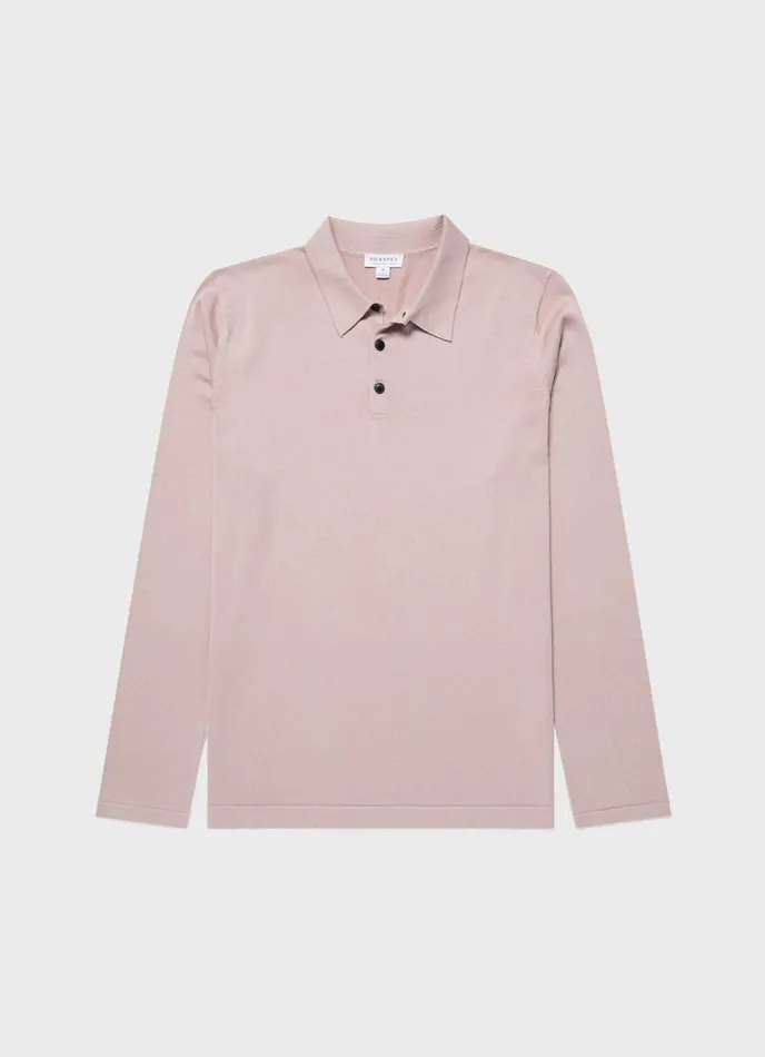 SUNSPEL Knitwear Long Sleeve Sea Island Cotton Polo Shirt Pale Pink 8211 Men
