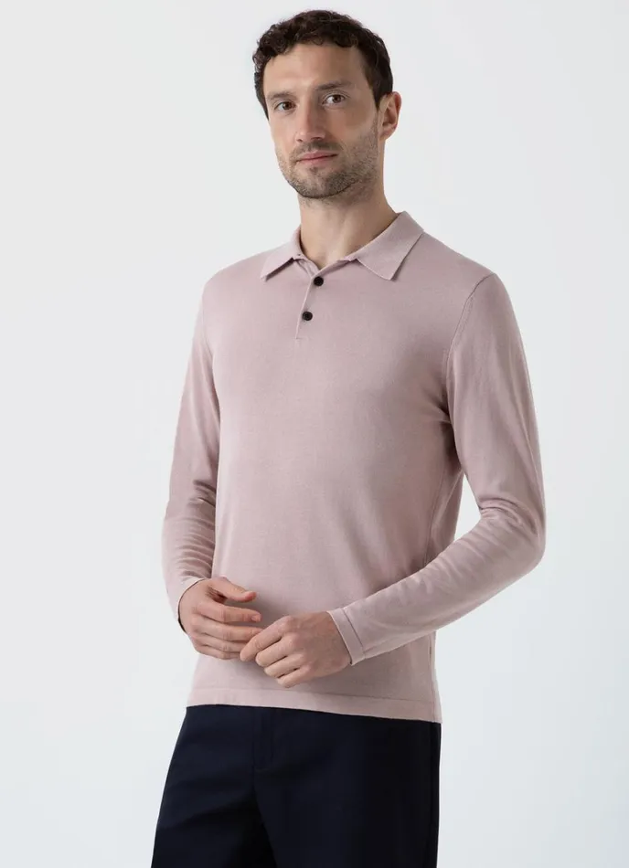 SUNSPEL Knitwear Long Sleeve Sea Island Cotton Polo Shirt Pale Pink 8211 Men