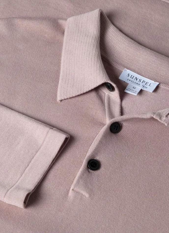 SUNSPEL Knitwear Long Sleeve Sea Island Cotton Polo Shirt Pale Pink 8211 Men