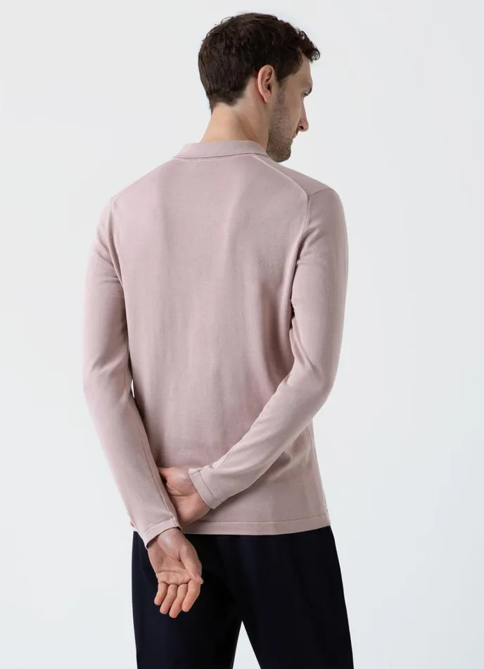 SUNSPEL Knitwear Long Sleeve Sea Island Cotton Polo Shirt Pale Pink 8211 Men