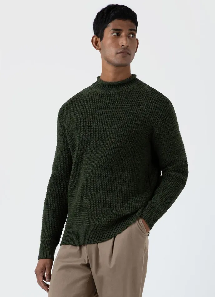 SUNSPEL Knitwear Merino Fisherman Jumper Dark Olive 8211 Men