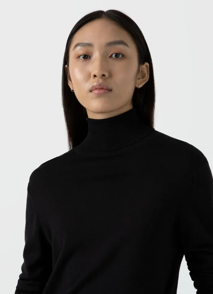 SUNSPEL Knitwear Merino Silk Roll Neck Jumper Black 8211 Women