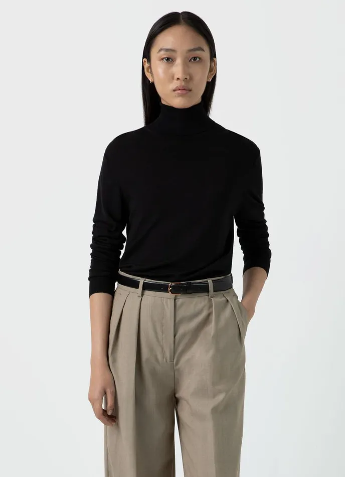 SUNSPEL Knitwear Merino Silk Roll Neck Jumper Black 8211 Women