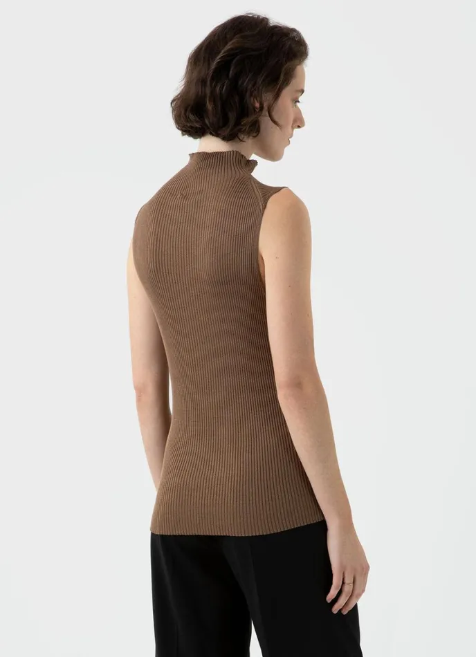 SUNSPEL Knitwear Mulberry Silk Rib Vest Jumper Dark Sand 8211 Women
