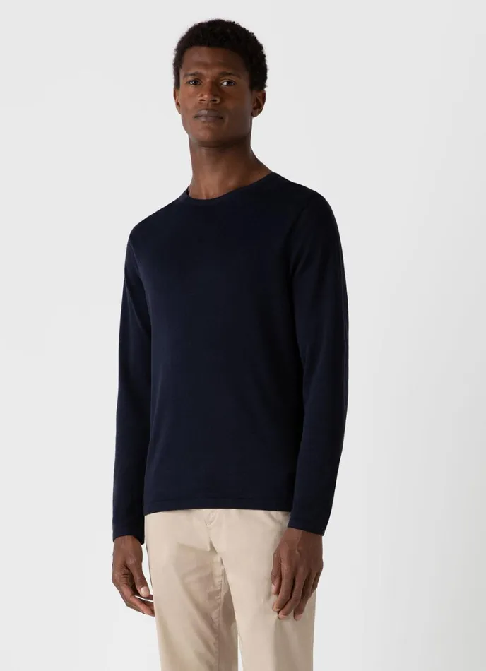 SUNSPEL Knitwear Sea Island Cotton Crew Neck Jumper Light Navy 8211 Men