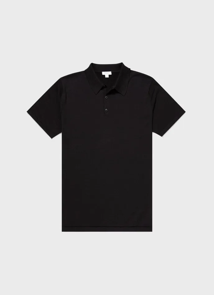 SUNSPEL Knitwear Sea Island Cotton Polo Shirt Black 8211 Men