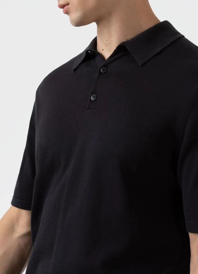 SUNSPEL Knitwear Sea Island Cotton Polo Shirt Black 8211 Men
