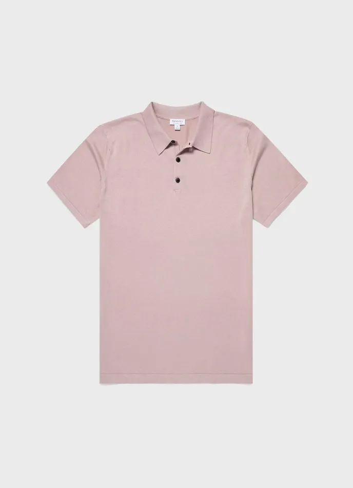 SUNSPEL Knitwear Sea Island Cotton Polo Shirt Pale Pink 8211 Men
