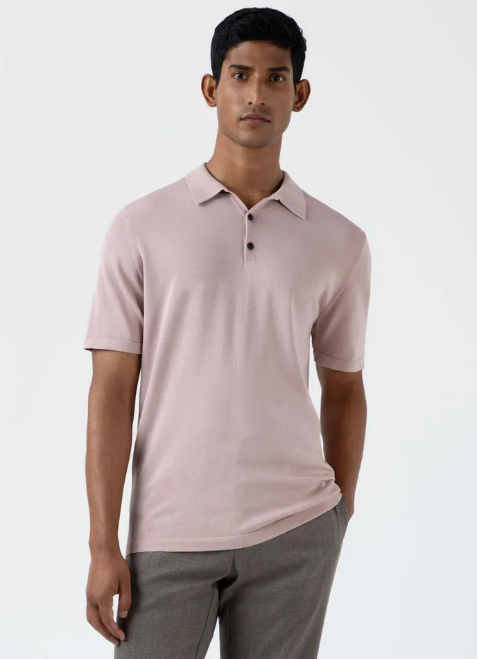 SUNSPEL Knitwear Sea Island Cotton Polo Shirt Pale Pink 8211 Men
