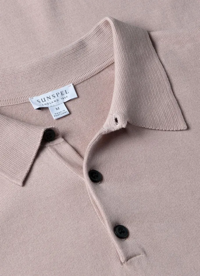 SUNSPEL Knitwear Sea Island Cotton Polo Shirt Pale Pink 8211 Men
