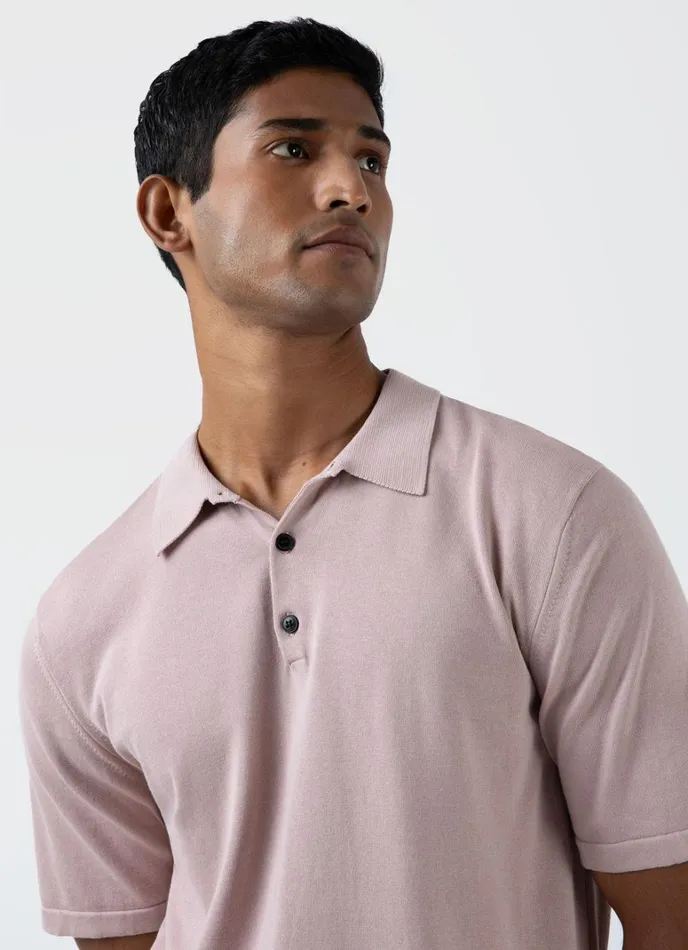 SUNSPEL Knitwear Sea Island Cotton Polo Shirt Pale Pink 8211 Men