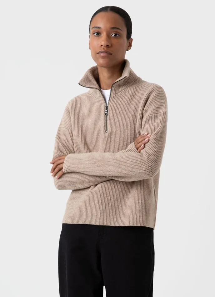SUNSPEL Knitwear Wool Cashmere Rib Zip Neck Oatmeal Melange 8211 Women