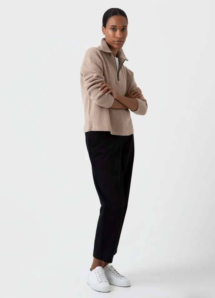 SUNSPEL Knitwear Wool Cashmere Rib Zip Neck Oatmeal Melange 8211 Women