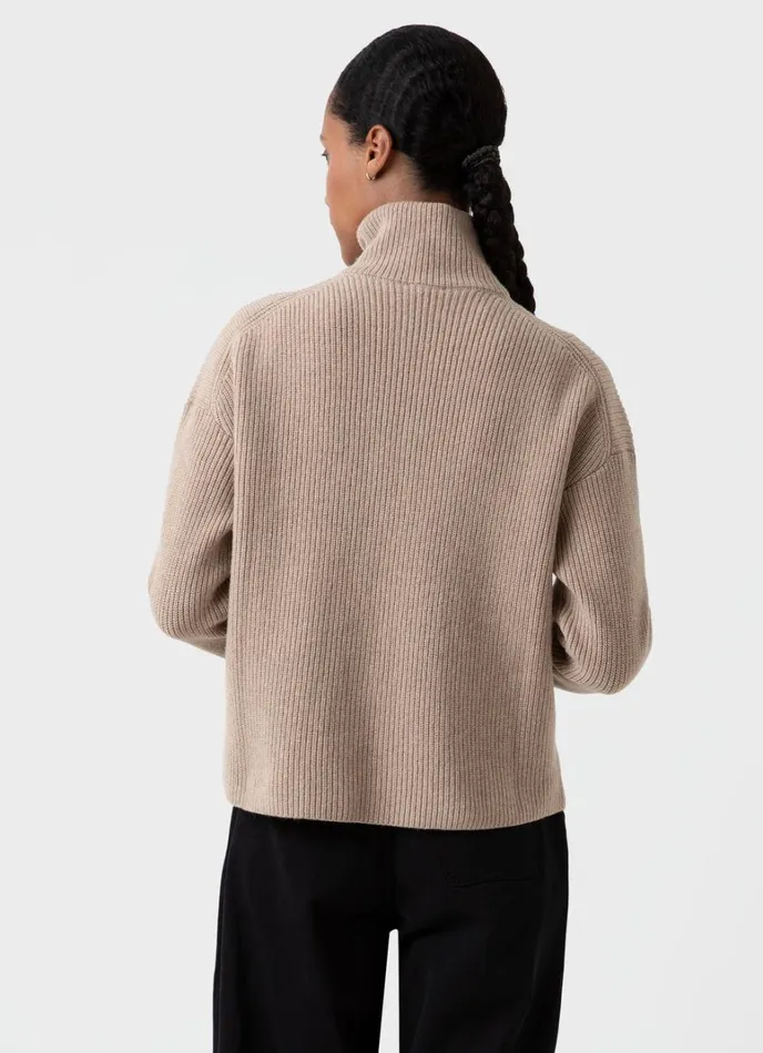 SUNSPEL Knitwear Wool Cashmere Rib Zip Neck Oatmeal Melange 8211 Women
