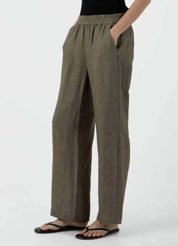 SUNSPEL Pants Drawstring Wide Leg Trouser Khaki 8211 Women
