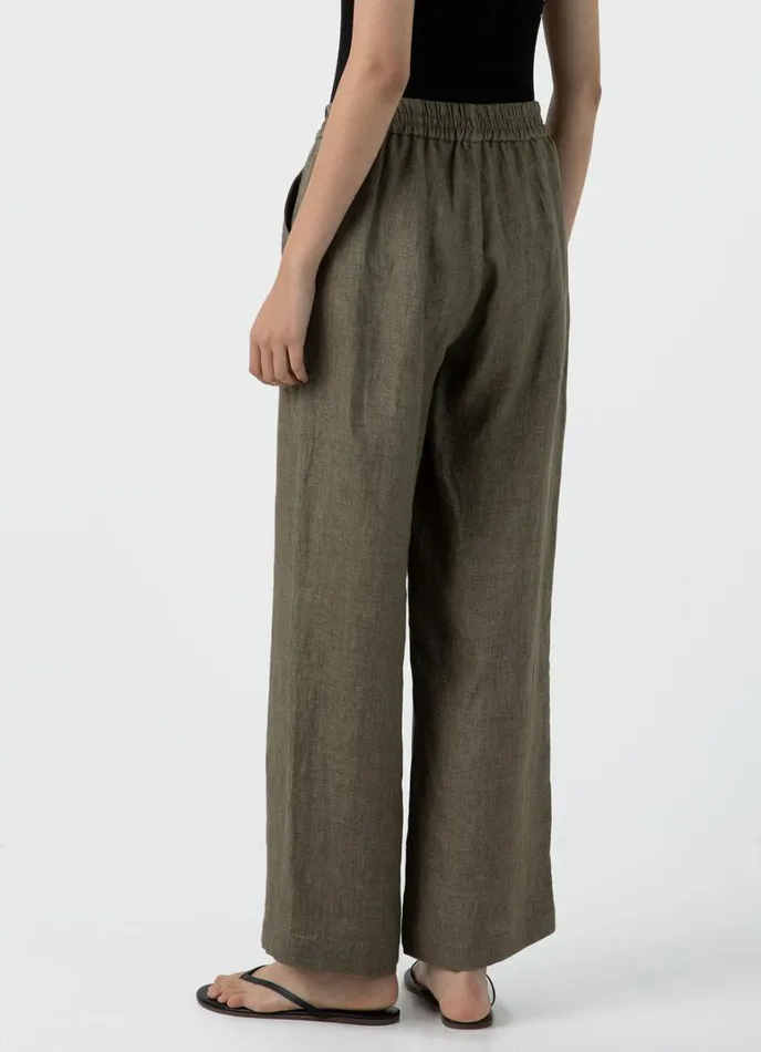 SUNSPEL Pants Drawstring Wide Leg Trouser Khaki 8211 Women