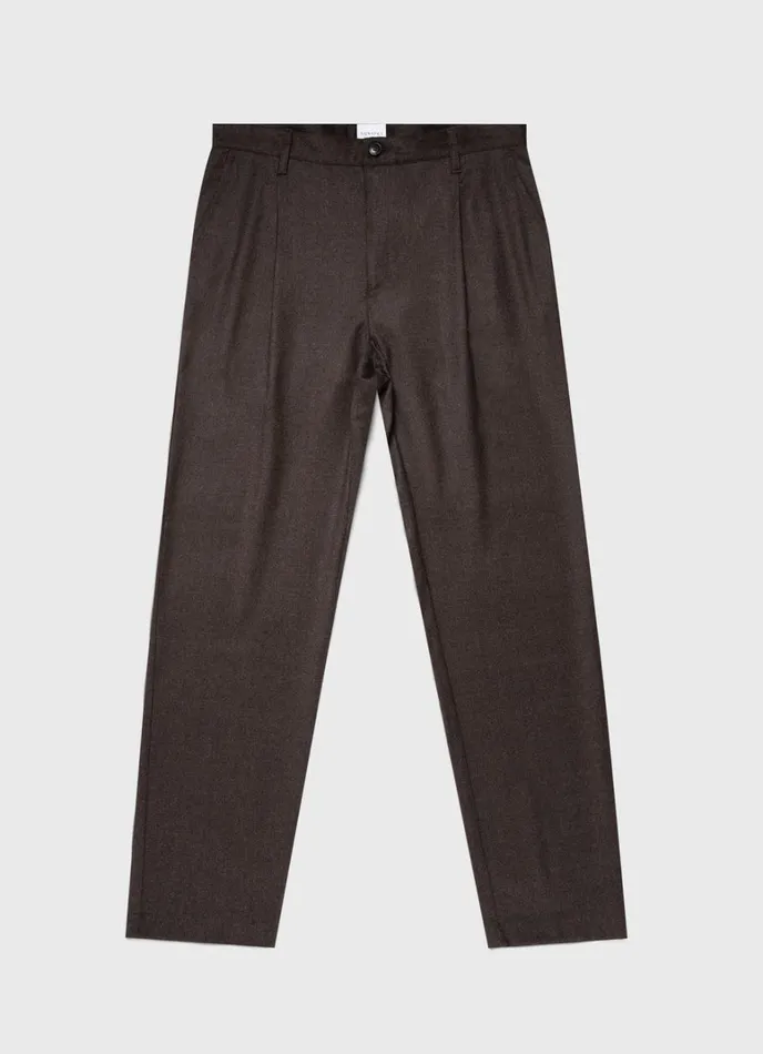 SUNSPEL Pants Pleated Wool Flannel Trouser Dark Brown Melange 8211 Men