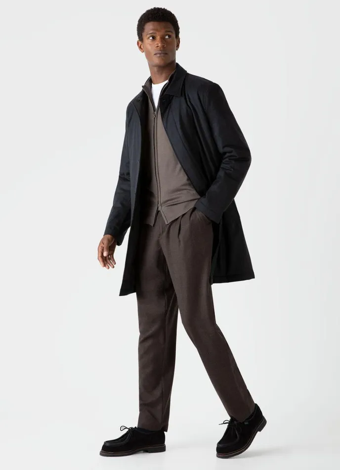 SUNSPEL Pants Pleated Wool Flannel Trouser Dark Brown Melange 8211 Men