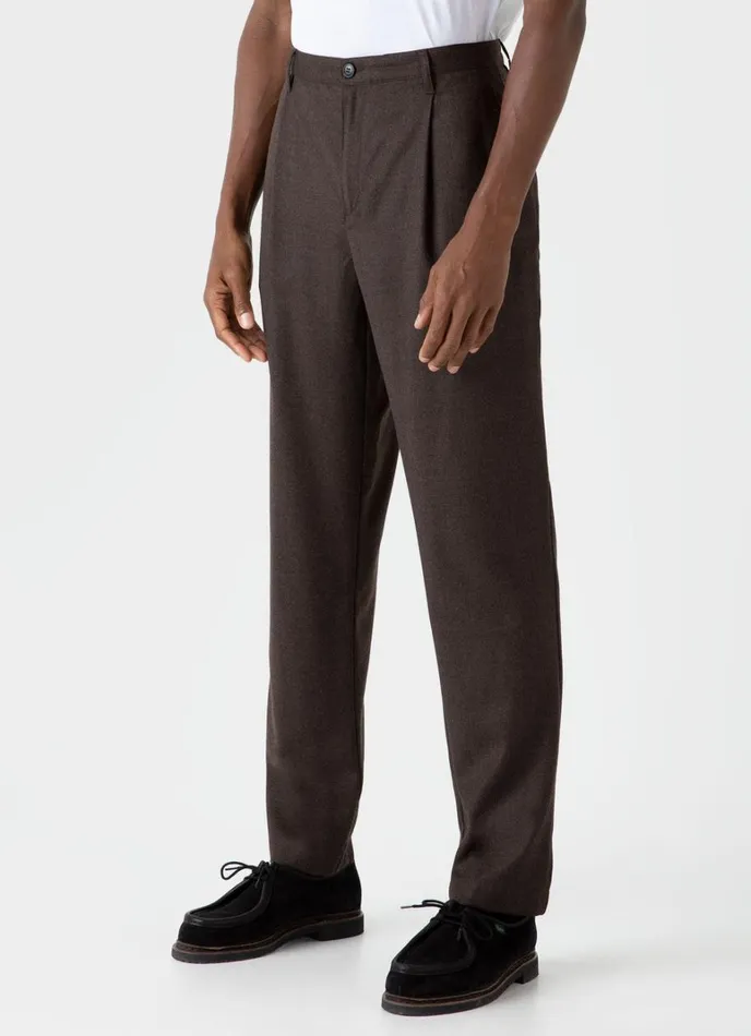SUNSPEL Pants Pleated Wool Flannel Trouser Dark Brown Melange 8211 Men