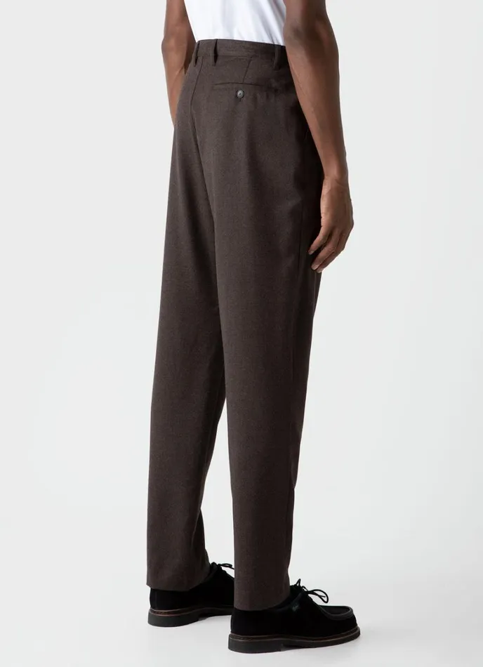 SUNSPEL Pants Pleated Wool Flannel Trouser Dark Brown Melange 8211 Men