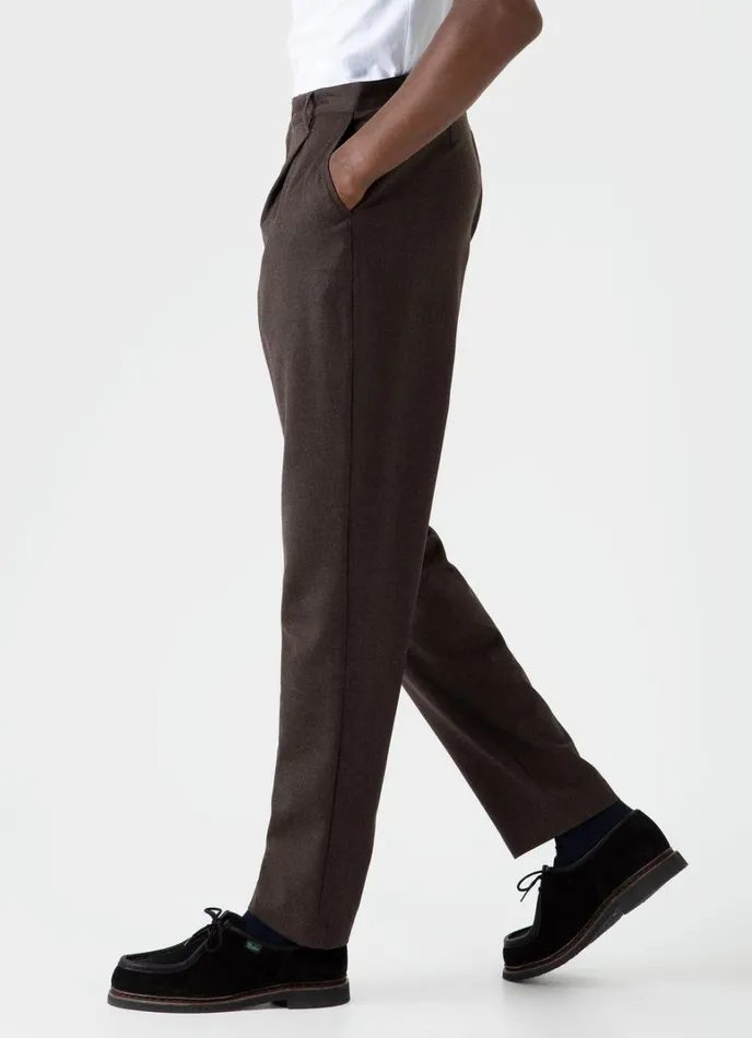 SUNSPEL Pants Pleated Wool Flannel Trouser Dark Brown Melange 8211 Men