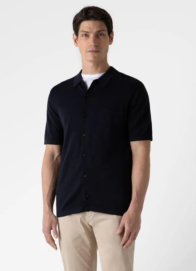 SUNSPEL Shirts Sea Island Cotton Knit Shirt Light Navy 8211 Men