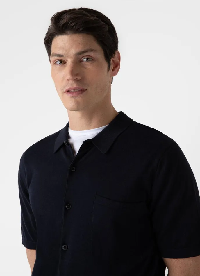 SUNSPEL Shirts Sea Island Cotton Knit Shirt Light Navy 8211 Men