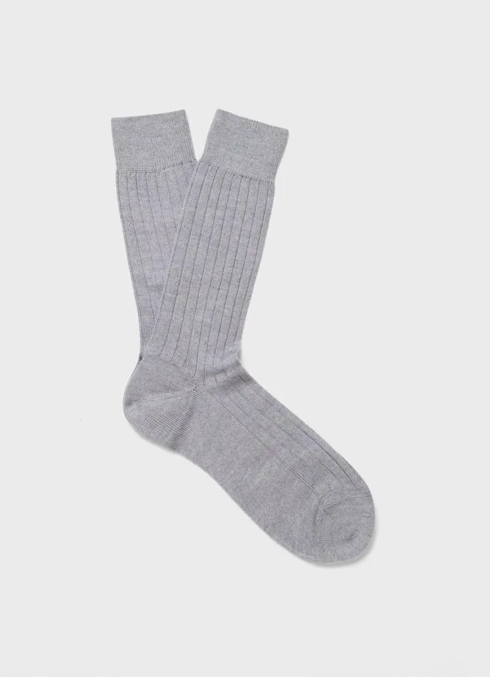 SUNSPEL Socks Merino Wool Ribbed Socks Grey Melange 8211 Men