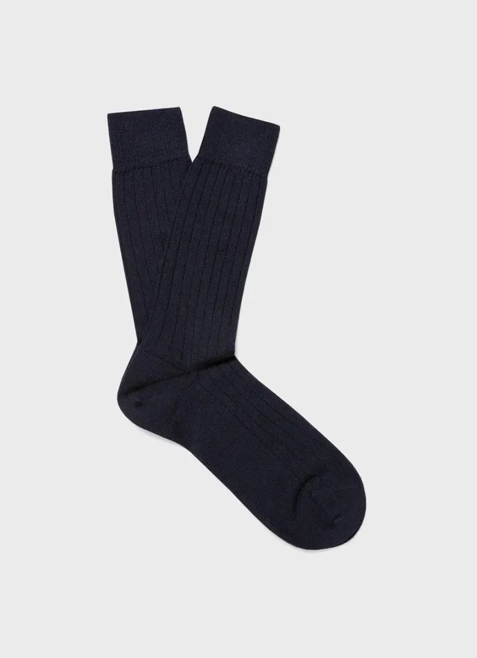 SUNSPEL Socks Merino Wool Ribbed Socks Navy 8211 Men