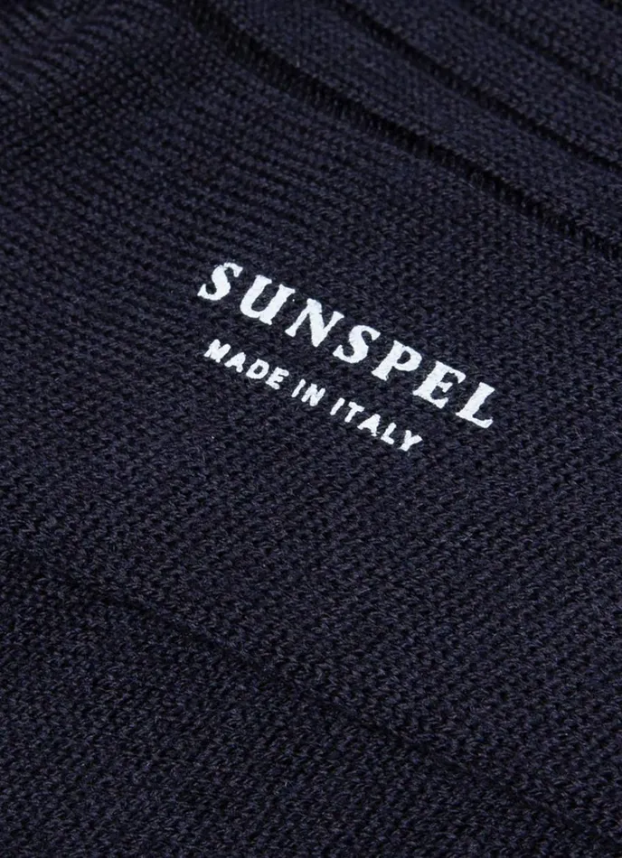 SUNSPEL Socks Merino Wool Ribbed Socks Navy 8211 Men