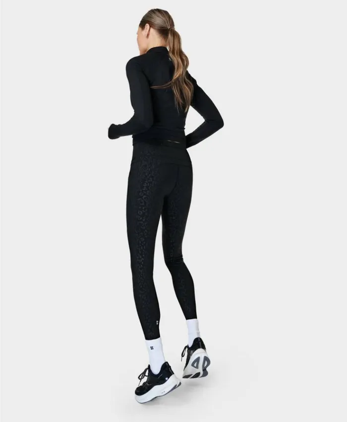 Sweaty Betty Power Embossed Workout Leggings Black Leopard Emboss Print Clothing Full Length