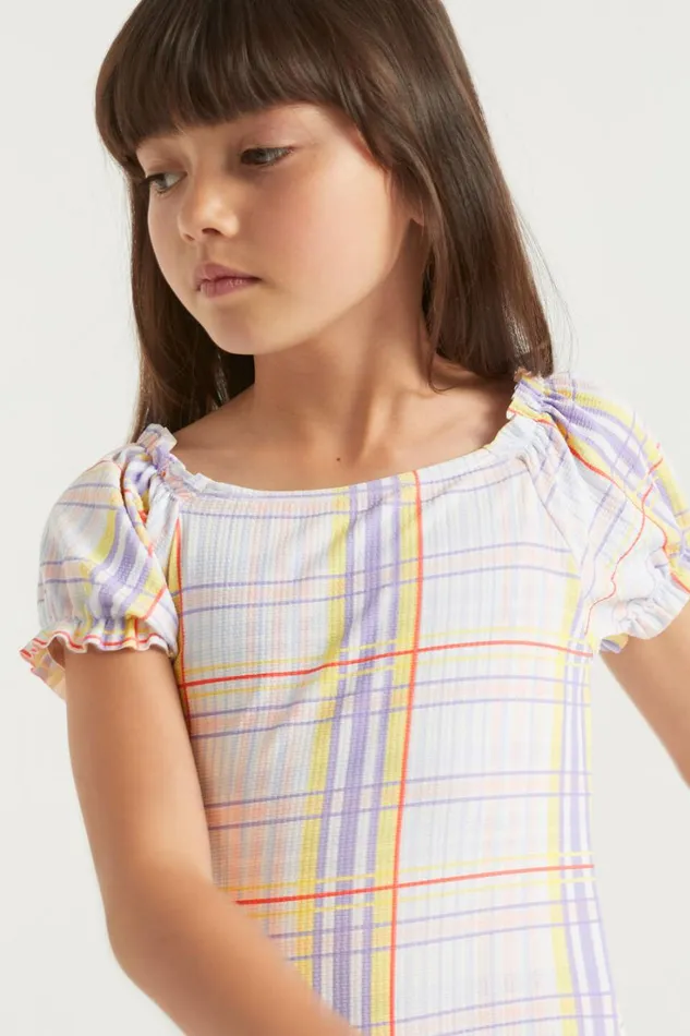 Swimwear Girl Seed Heritage Check Puff Sleeve Bather Multi