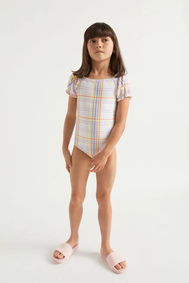 Swimwear Girl Seed Heritage Check Puff Sleeve Bather Multi
