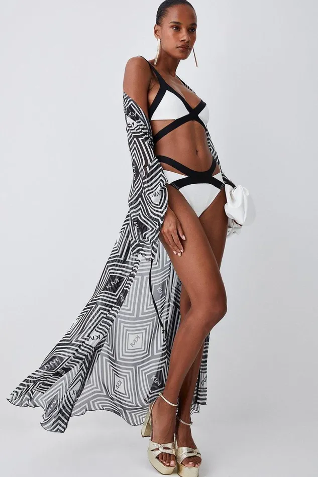 Swimwear Women Karen Millen Bandage Colour Block Strappy Bikini Top Mono