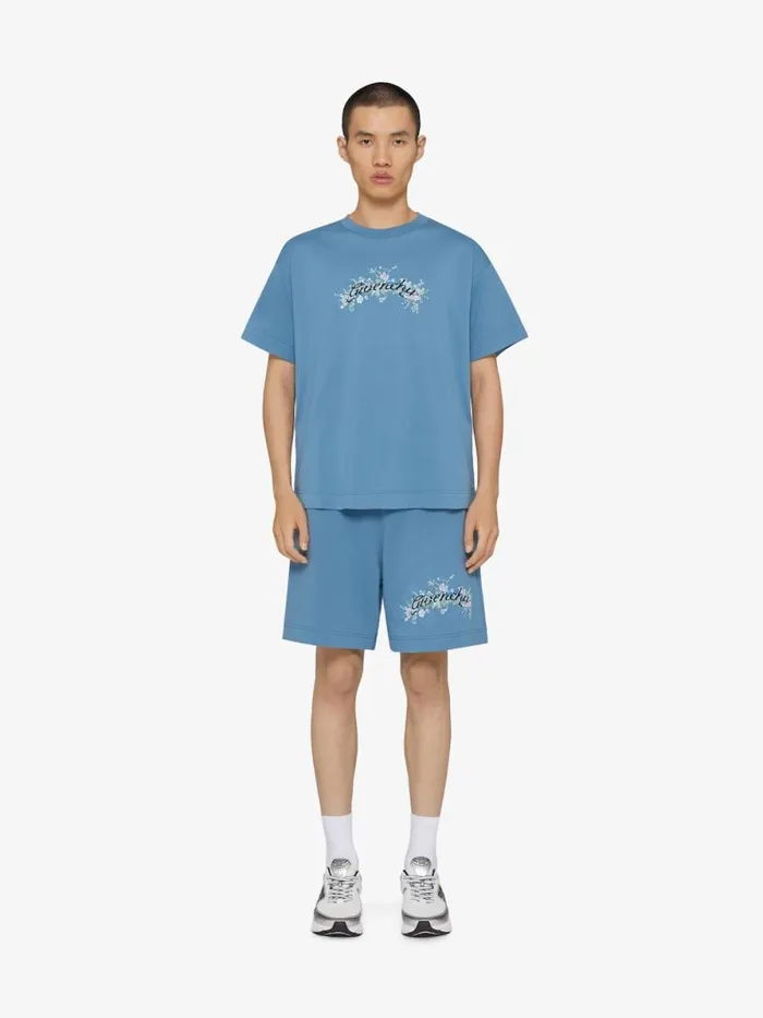 TShirt In Cotton Flowers Steel Blue Men Givenchy TShirts