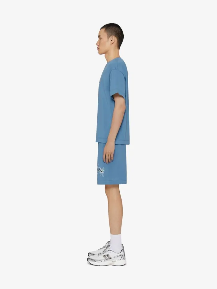 TShirt In Cotton Flowers Steel Blue Men Givenchy TShirts