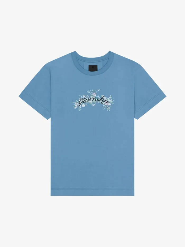 TShirt In Cotton Flowers Steel Blue Men Givenchy TShirts
