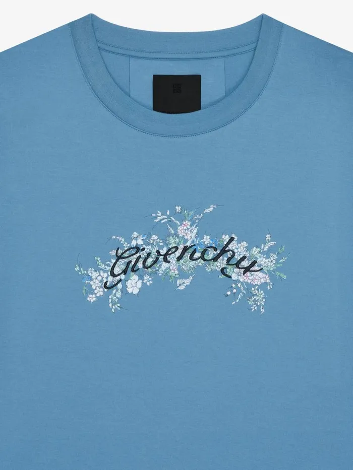 TShirt In Cotton Flowers Steel Blue Men Givenchy TShirts