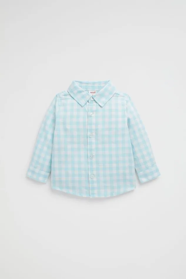 TShirts and Tops Baby Seed Heritage Check Linen Shirt Ocean Blue