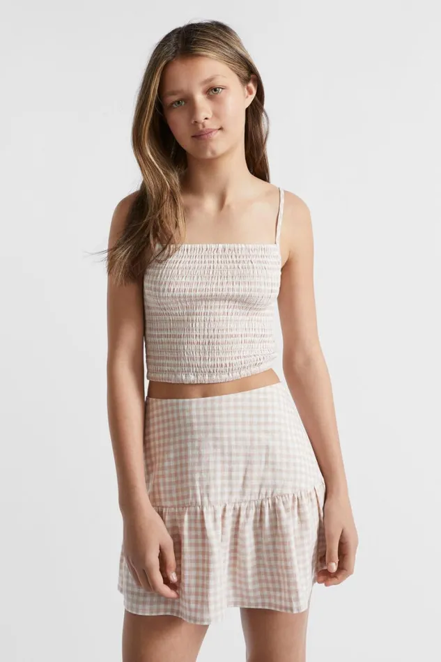 TShirts and Tops Teen Girl Seed Heritage Gingham Shirred Tank Neutral
