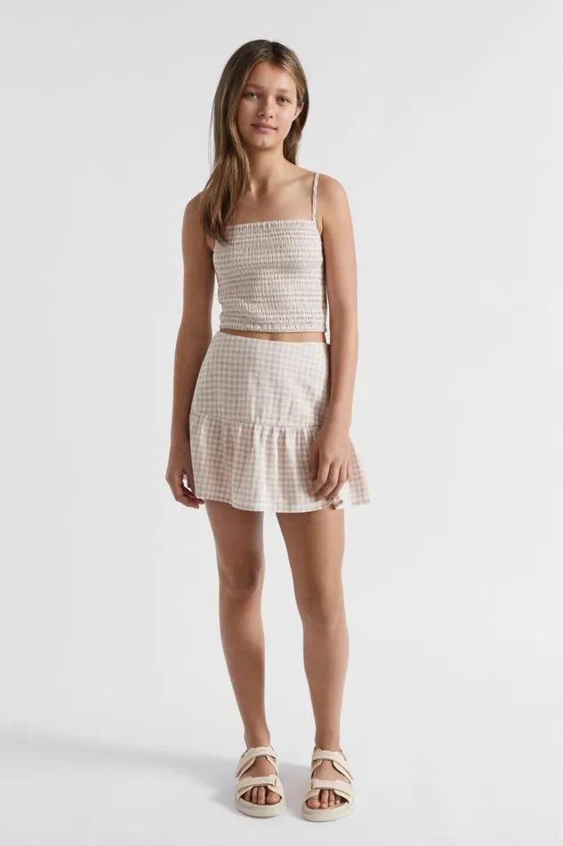 TShirts and Tops Teen Girl Seed Heritage Gingham Shirred Tank Neutral