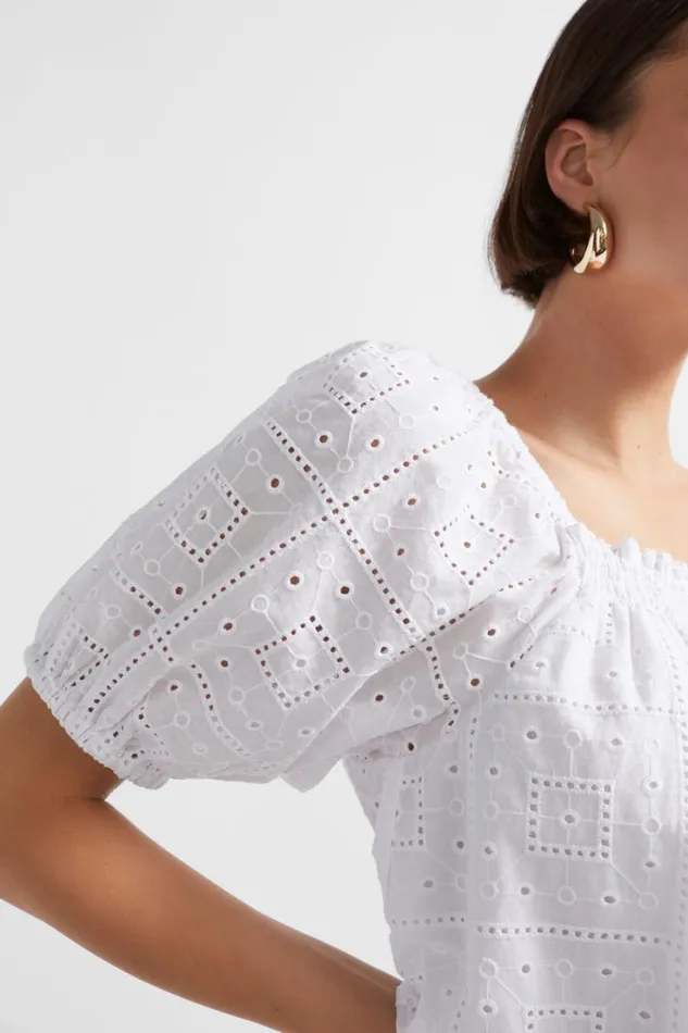 TShirts and Tops Woman Seed Heritage Broderie Square Neck Top Whisper White