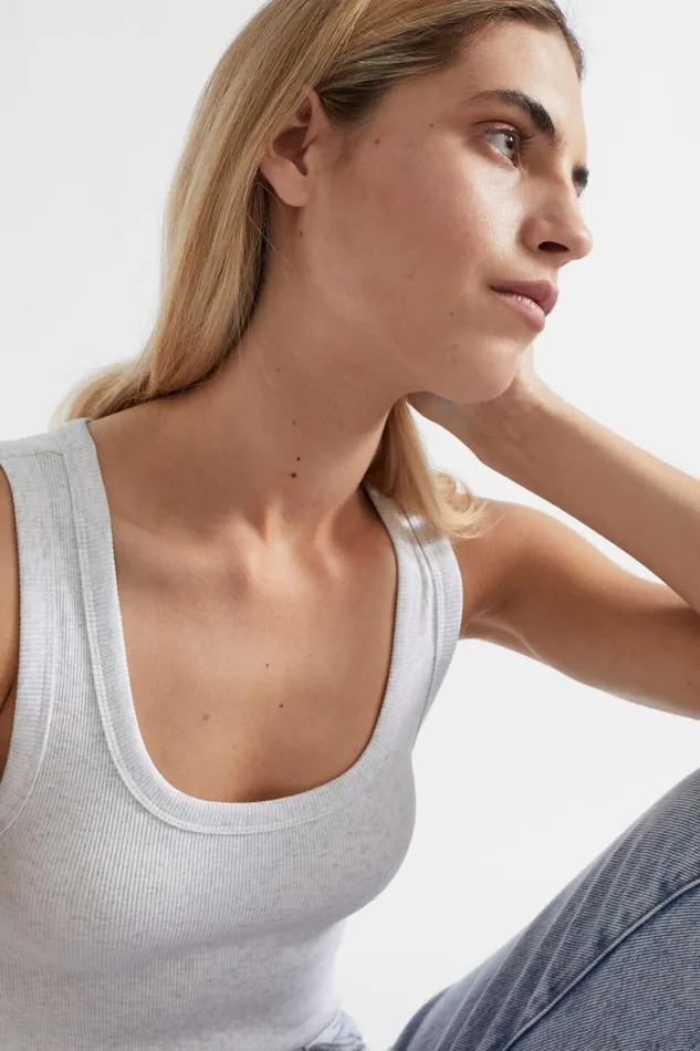 TShirts and Tops Woman Seed Heritage Core Rib Singlet Light Grey Marle