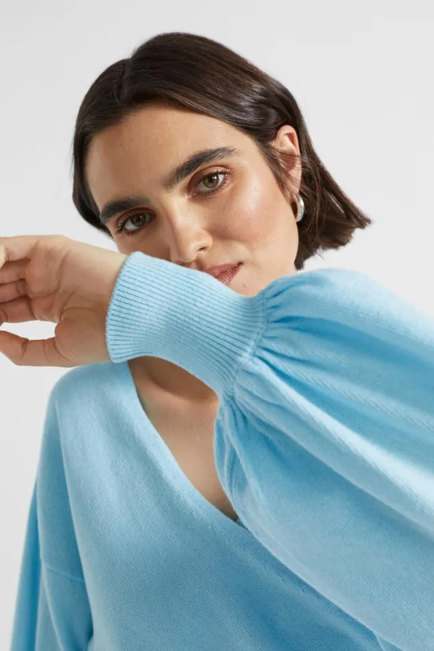 TShirts and Tops Woman Seed Heritage Cotton Wrap Front Knit Shimmer Blue